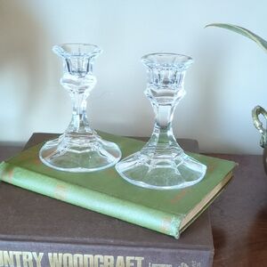 2 Vintage Glass Candlestick Holders